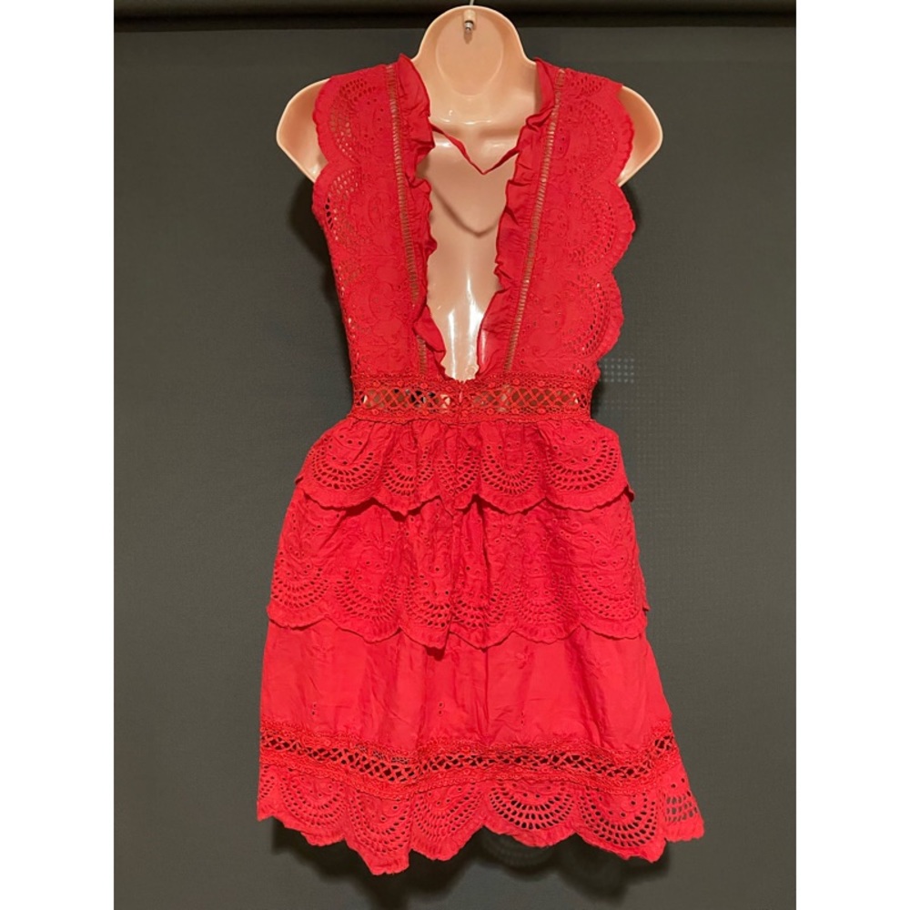 Red crochet lace plunge Swing Dress NWT - Picture 5 of 7